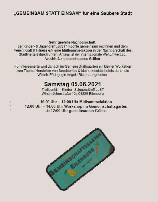 Wilde Linde, Wildnspädagogik, Natur, Umwelt, Müllaktion, Eilenburg, Kinder- und Jugendtreff JuST, Gemeinschaftsgarten Eilenburg